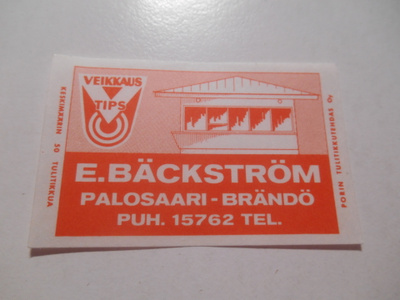 TT Etiketti E.Bäckström Palosaari-Brändö