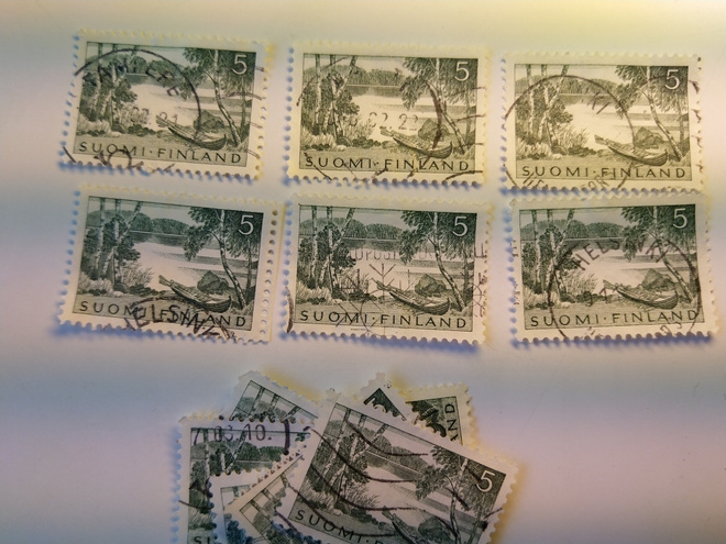 Malli 1954 Järvimaisema vihreä postimerkki 5 markka