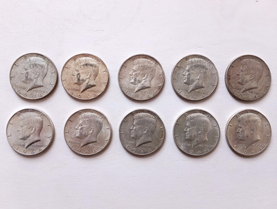 Hopeisia vuoden 1964 puolidollareita 10 kpl