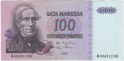 100 Markkaa 1976 A-sarjaa tähdellä, kl.6