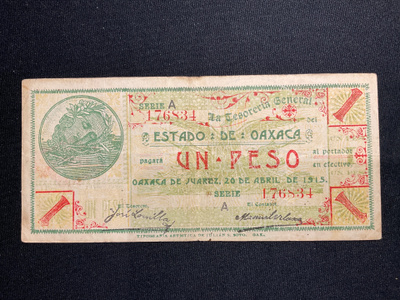 1 Peso, La Tresoreria General del Estado de Oaxaca 1915