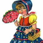 WANHA / Krinoliinimekkoinen tyttö ja tulppaanit. 1930-l. - pikkukuva 1