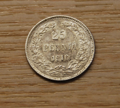 Nikolai II, 25 penniä 1916, Hopea