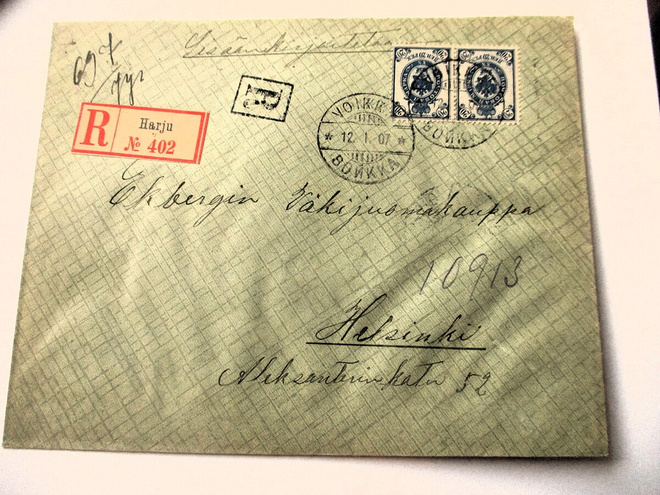 1907 Voikka + R kirjausleima + R lipuke Harju