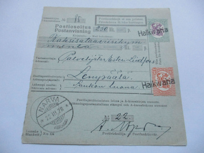 1928 Halkivaha rivil + Narva postiosoitus
