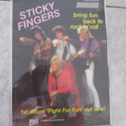 STICKY FINGERS - vanha laminoitu mainos 80 luvulta - pikkukuva 1