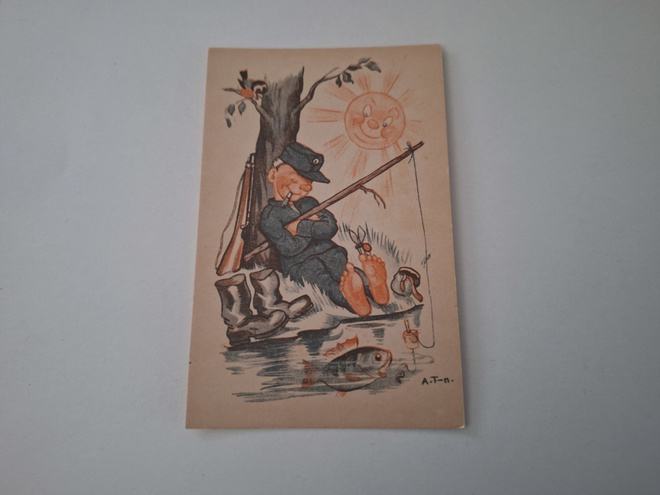 POSTIKORTTI KESÄSOTILAS - KALASSA (Arnold Tilgmann)