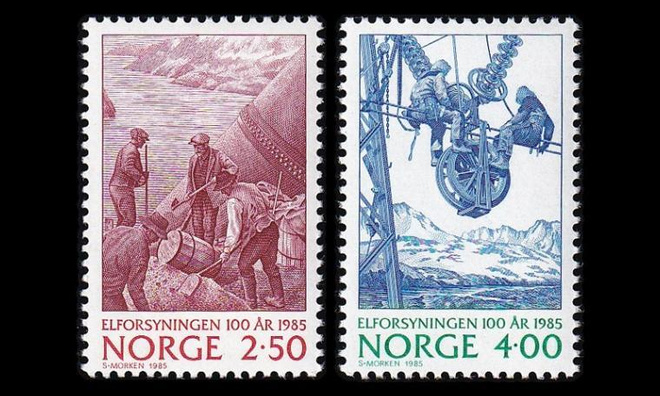 Norja 928-9 ** Sähköverkko Norjassa 100v (1985)