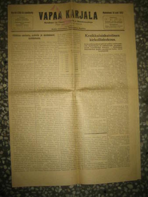 Sanomalehti: Vapaa Karjala 16.11.1923