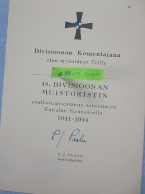 18--Divisioonan Ristin Myöntökirja