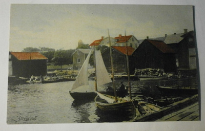 Öregrund, jaalat satamassa, veneitä, vanha väripk, p. 1911