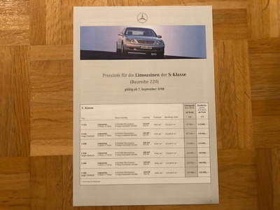 Hinnasto ja lisävarusteet Mercedes W220 S-sarja 1998