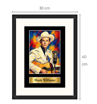 Uusi Hank Williams art print kehystetty 30 cm x 40 cm