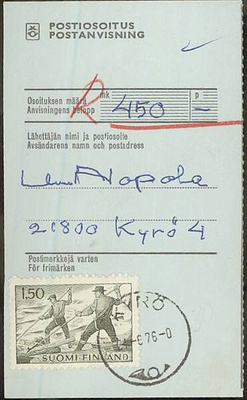 1963 1,50mk tukinuittaja postiosoituksella
