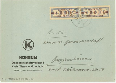 DDR Verwaltungspost Mi 20 pari kirjeellä