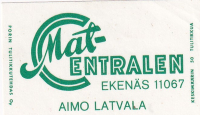 Ekenäs. Mat- Centralen. . Aimo Latvala.  s92