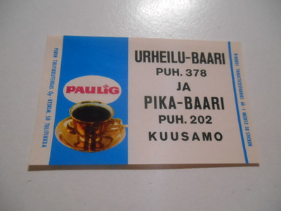 TT Etiketti Paulig Urheili-Baari Pika-Baari Kuusamo