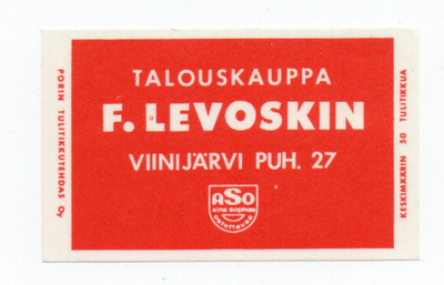 Porin Tulitikkutehdas TALOUSKAUPPA F: LEVOSKIN . VIINIJÄRVI