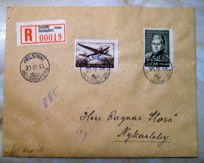 Kirjattu FDC 20.3.1944Minna Canth ja Aero merkit (92)
