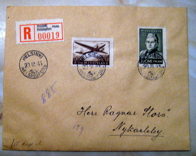 Kirjattu FDC 20.3.1944Minna Canth ja Aero merkit (92)