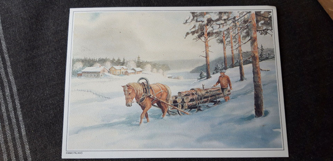 Kimmo Pälikkö kortti, taidepostikortti, tukin ajoa KP 1229