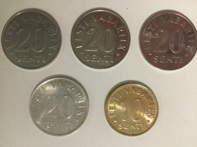 EESTI KOLIKKOJA.  20 senti 4kpl + 10 senti (2kpl).