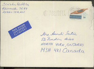 1979 sukkula 3mk lentokirje Kanadaan