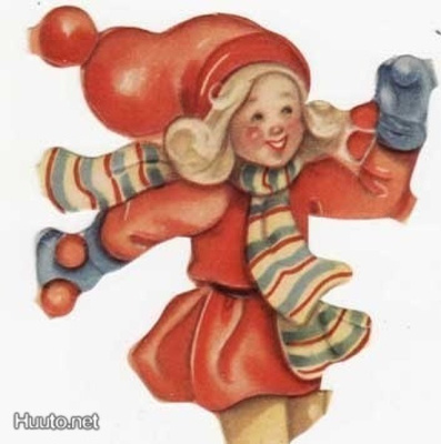 JOULUTONTTU / Reippaasti asteleva tonttutyttö. 1940-50-l.