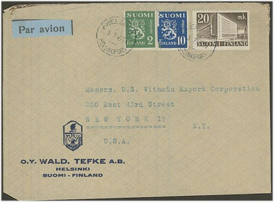 M30 1946 lentokirje USAhan - 10mk rikki