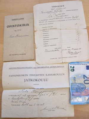 VANHA Opintokirja + 2 Todistusta Tainionkoski Imatra 1920-l