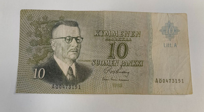 10 markkaa v. 1963 Litt.A, AÖ-korvaava, hankalampi