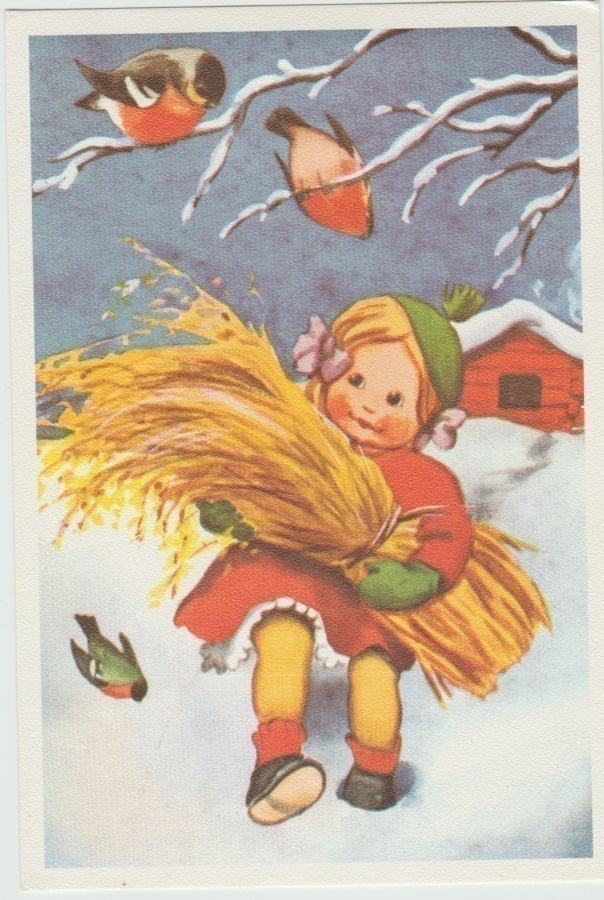 Tyttö tuo lyhdettä linnuille
