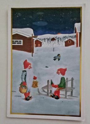 "Tontut talon pihalla"-KULKEMATON POSTIKORTTI