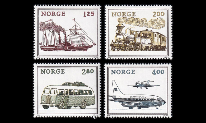 Norja 817-20 ** Postimerkkinäyttely, postinkuljetus (1980)