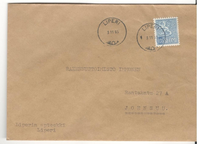 Liperi,  v. 1964  firmakuori kotiseutukeräilijälle