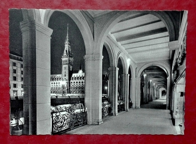 Hamburg, Alsterarkaden und Rathaus postcard/postikortti