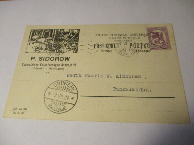1924 Hki P Sidorow liikekortti