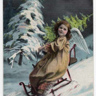 ENKELI / Suloinen pikku enkeli ja kuusi kelkassa. 1900-l. - pikkukuva 2