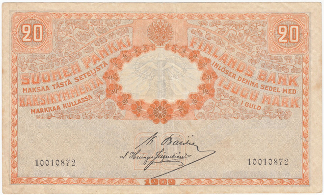 20 Markkaa 1909 KV 8num. kl.4