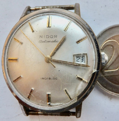 VANHA Kello Nidor Automatic Incabloc Waterproof Sveitsi