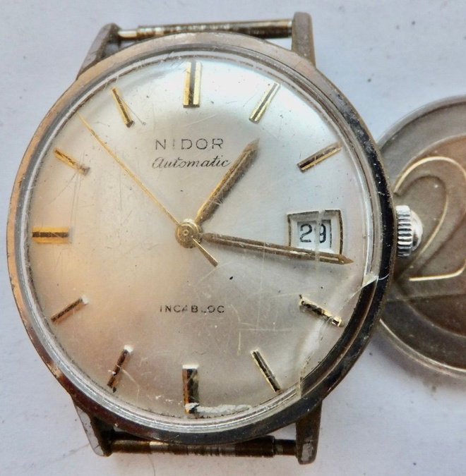 VANHA Kello Nidor Automatic Incabloc Waterproof Sveitsi