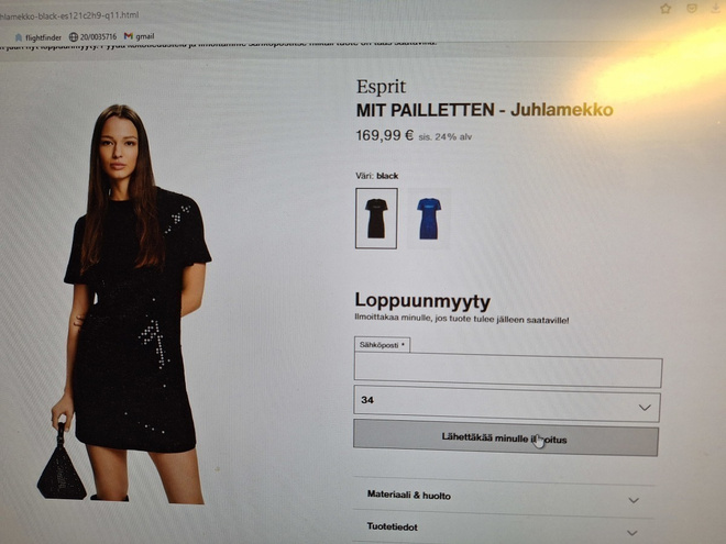 ESPRIT MIT PAILLETTEN MUSTA  JUHLAMEKKO K.38 UUSI