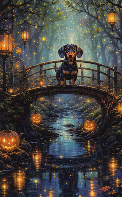 Mäyräkoira sillalla, halloween-ilta