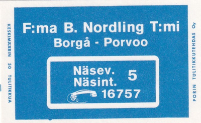 Borgå -Porvoo, F:ma B. Nordling T:mi      7/11