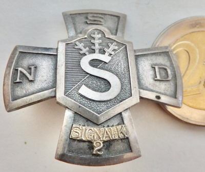 Merkki Suojeluskunta Etelä-Uusimaa NSD Signalk 2 Hopea 1929