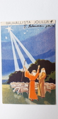 Vanha kortti, paimen ja tähti, raamattu aihe, v. 1942