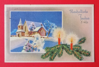 Vanha joulukortti kulk. 1945