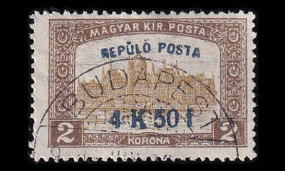Unkari 211 o Lentoposti 4.50 Kr / 2 Kr (1918)