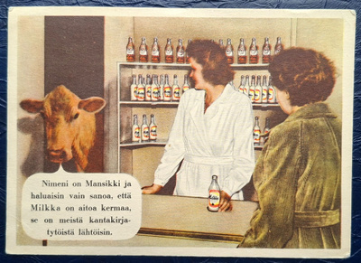 Mainoskortti Milkka 1950-luku.