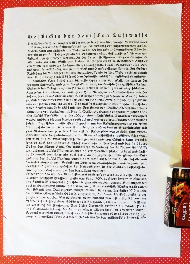 Saksan Luftwaffe historia dokumentti A4 paperi ja kuva